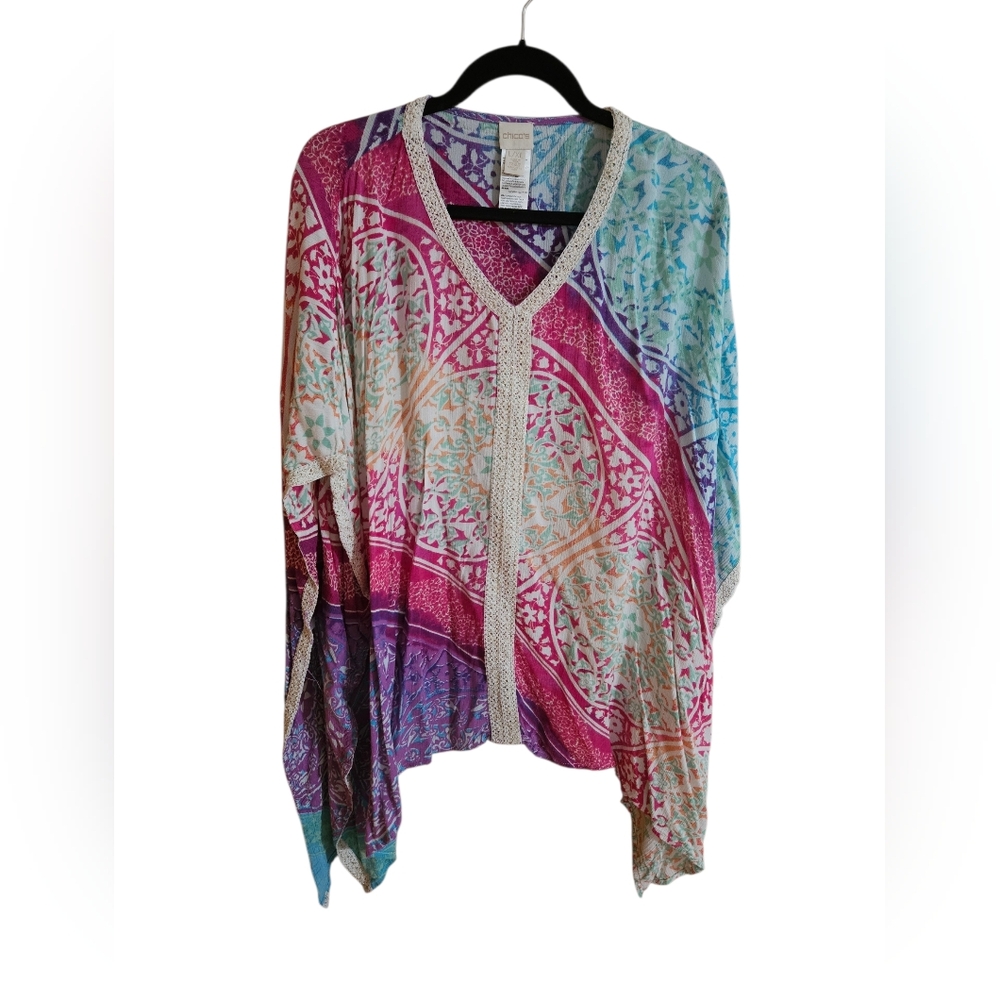 Chico's Multicolor Patterned Kimono Blouse  L/XL